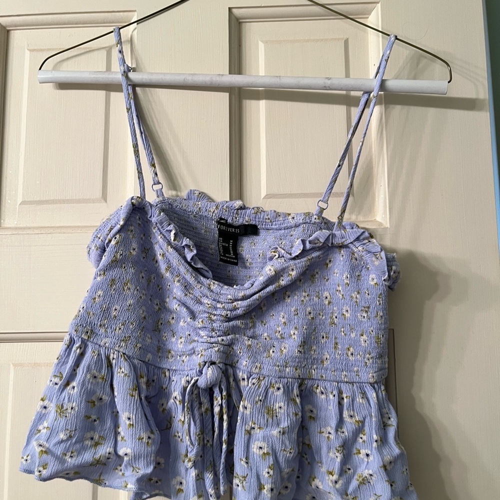 Forever 21 Blue Ruched Tie Front Camisole